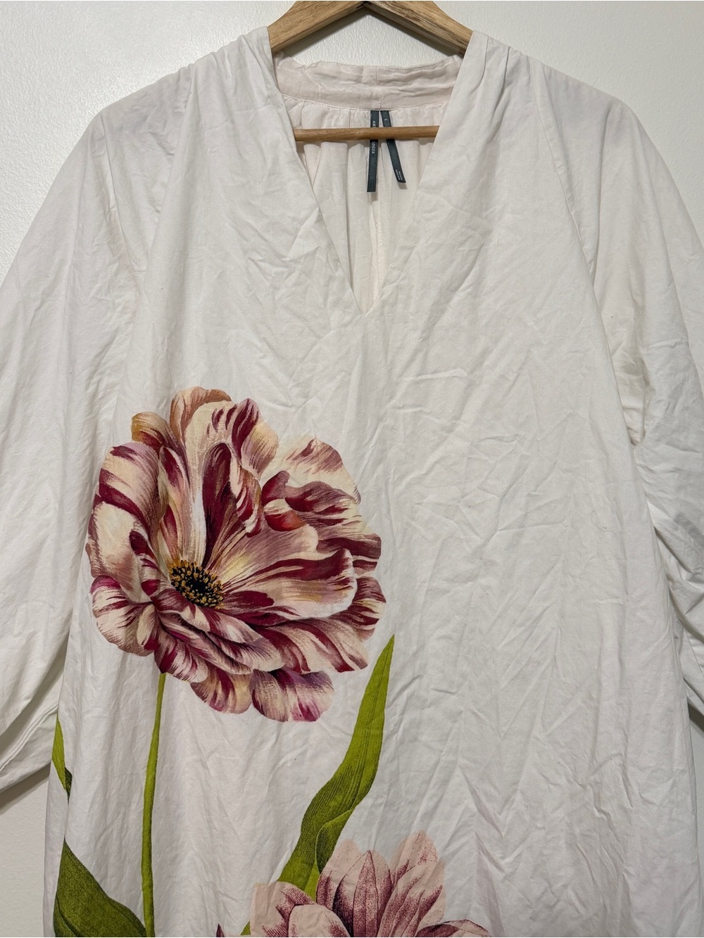 Anthropologie Floral Belted V Neck Long Sleeve Midi Dress Size Large Ivory - Picture 4 of 9